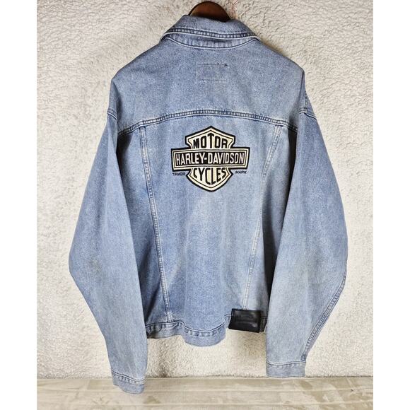Harley Davidson Vintage Denim Jean Jacket Men's XL Embroidered Back Eagle Patch - Picture 3 of 11